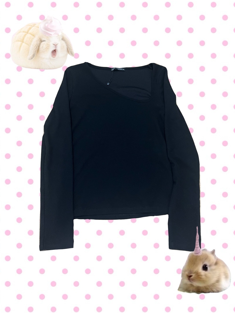 Black Women’s Long-Sleeve Asymmetric Neck Top